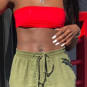 Red Bikini Set - Bandeau + High Waist/Rise Bottom